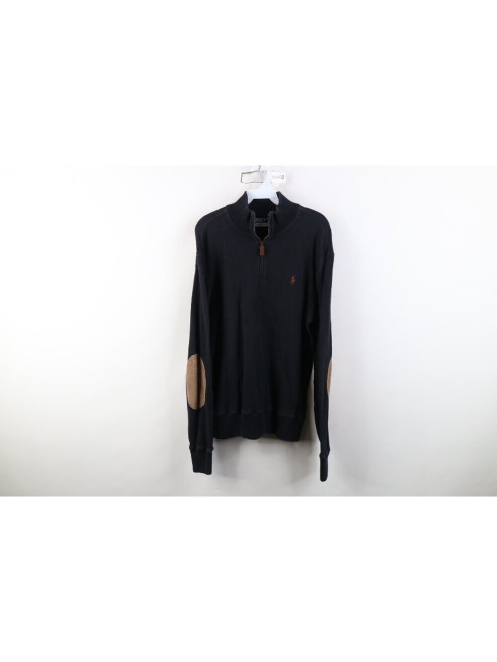 Vtg 90s Ralph Lauren Mens Medium Suede Elbow Patch Thermal Knit 1/4 Zip Sweater